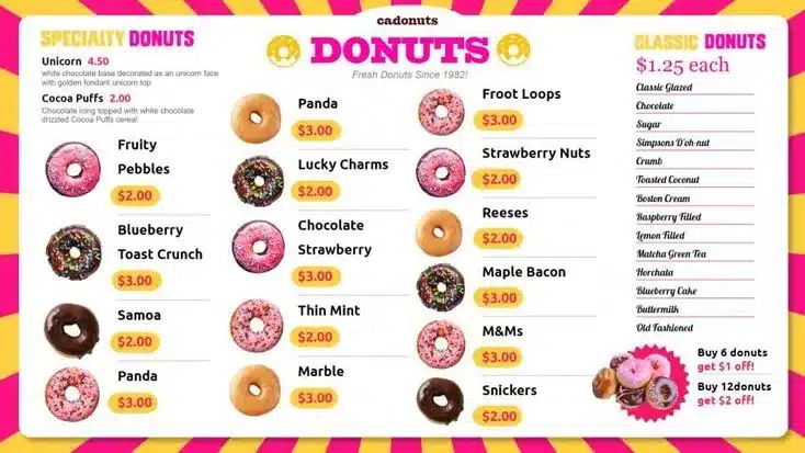 dunkin donuts donut menu